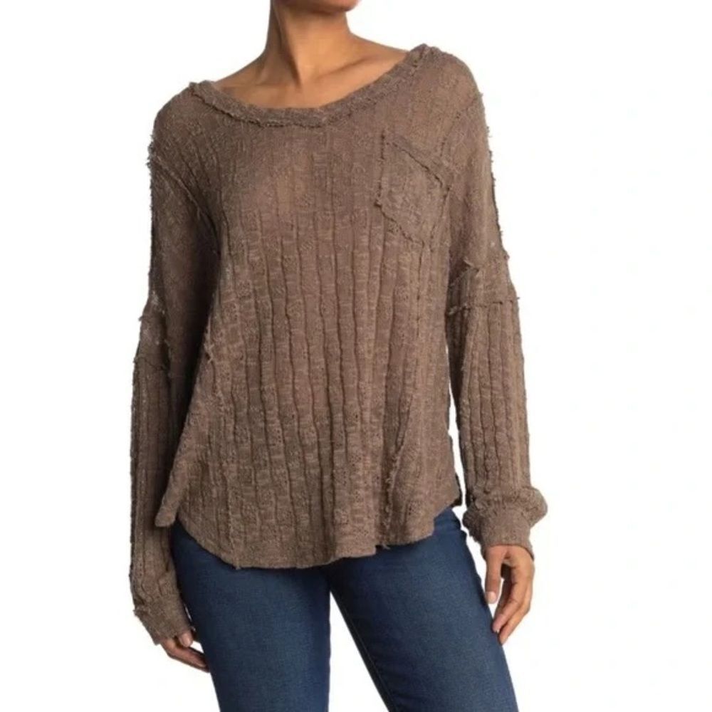 NWT Stitchdrop lightweight slub knit sweater long sleeve taupe Sz L